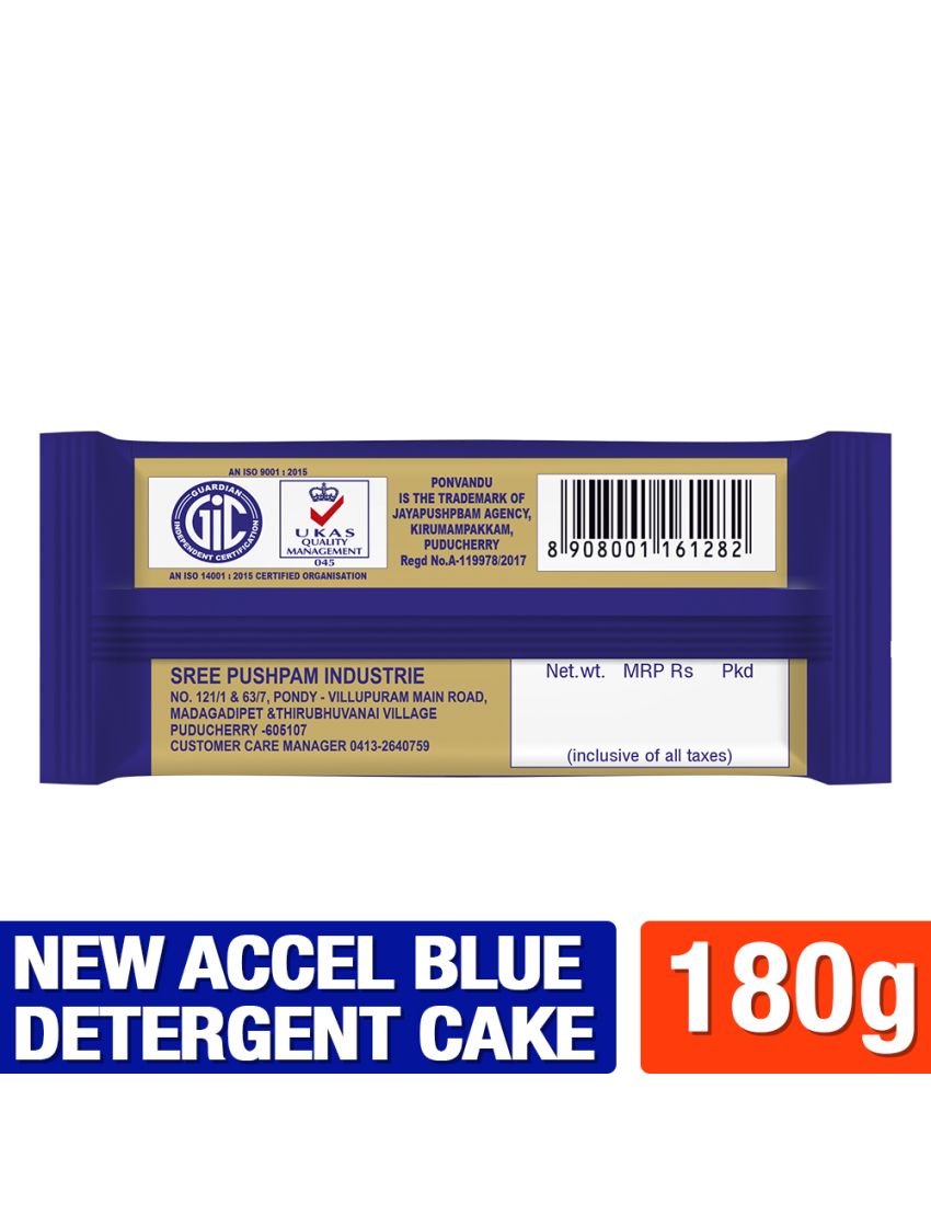 New Ponvandu Blue Accel Detergent Cake 180g