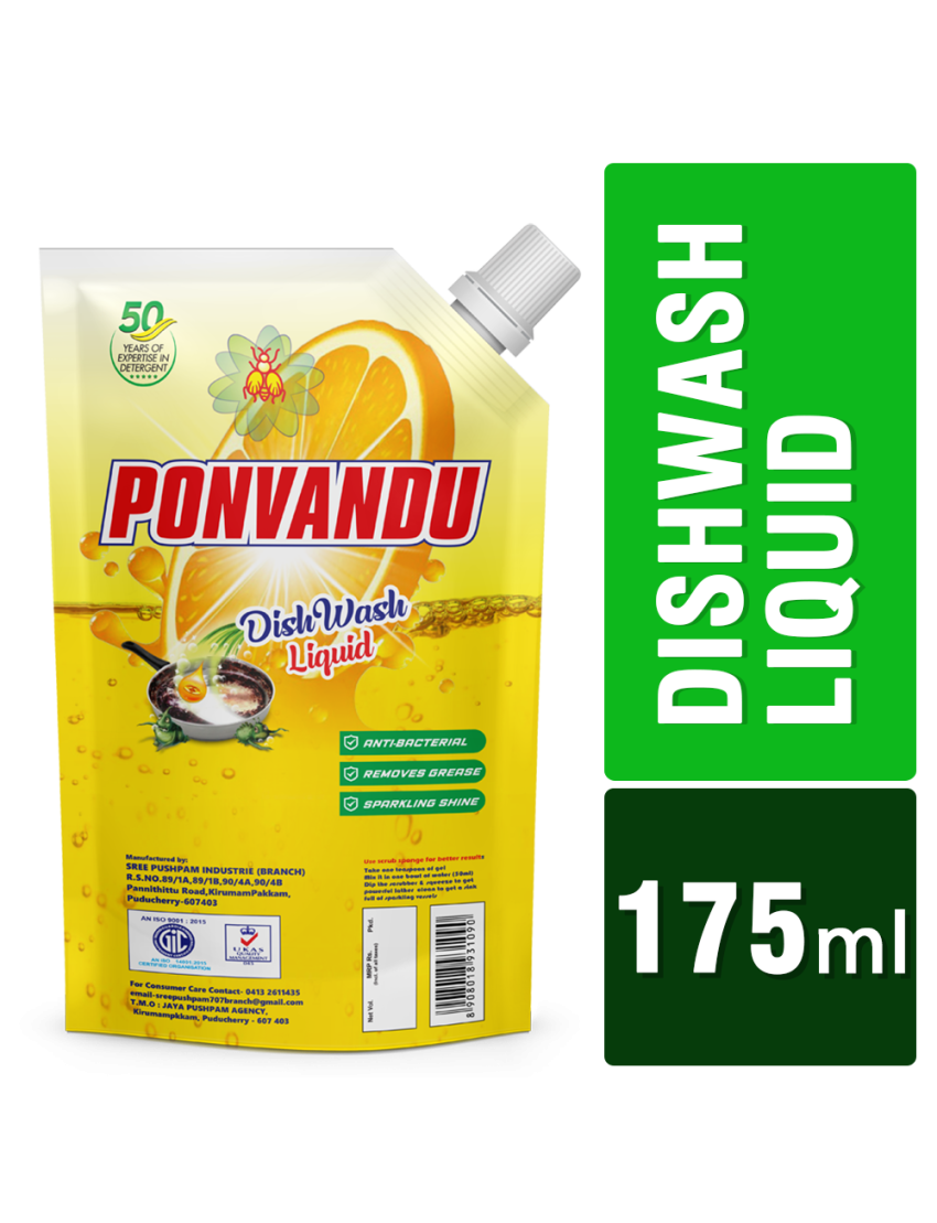 Ponvandu dishwash Liquid 175 ML -10 Nos