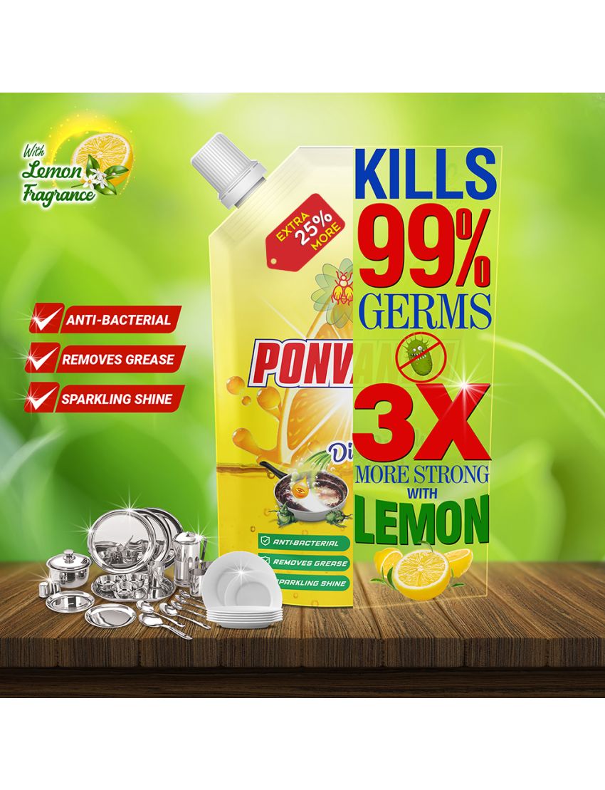 Ponvandu dishwash Liquid 175 ML -10 Nos + Ponvandu steel Scruber Pad 15g - 24 Nos