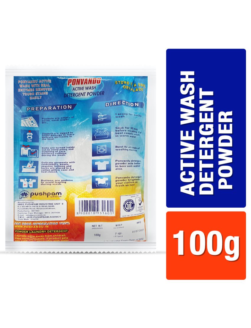Ponvandu Active Wash Detergent Powder-100g