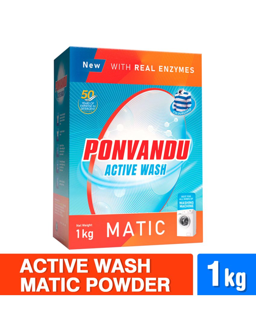 Ponvandu Active Wash Matic Detergent Powder Box- 1Kg