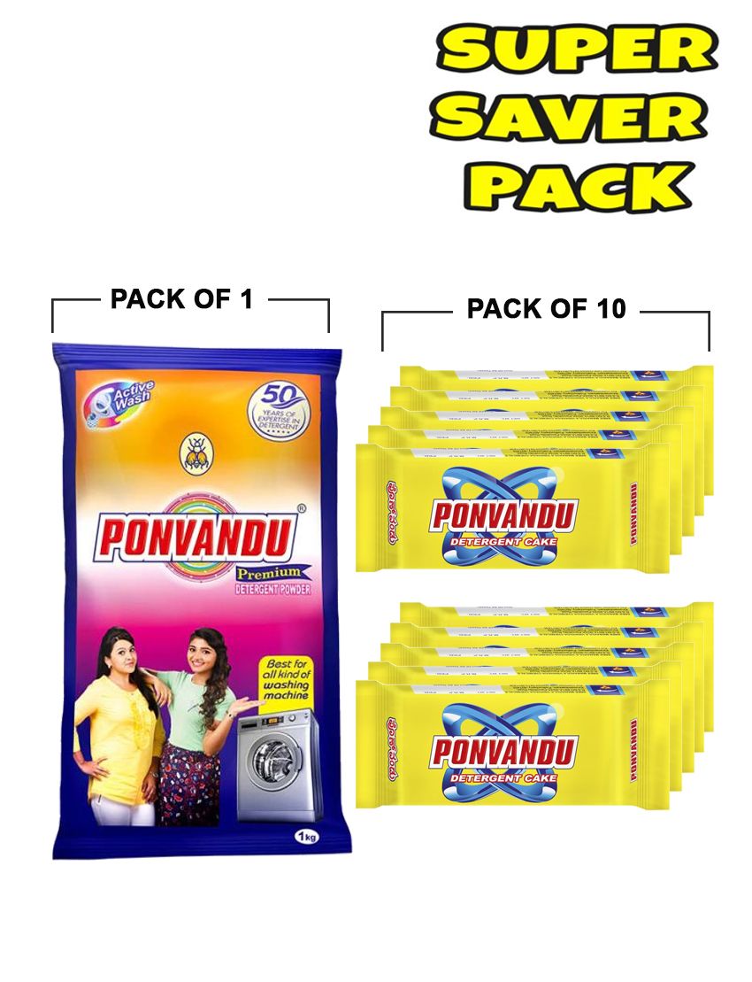 Ponvandu Active Detergent Cake Yellow 130g + combo